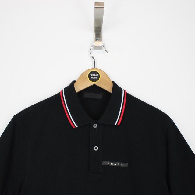 Prada Black Short Sleeve Cotton Pique Polo Shirt