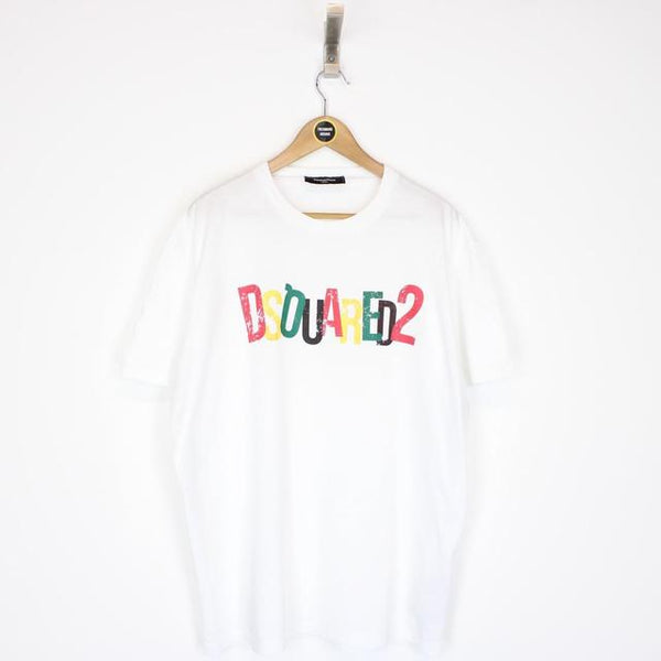 Dsquared2 White and Multicoloured Print Spellout Short Sleeve T-Shirt