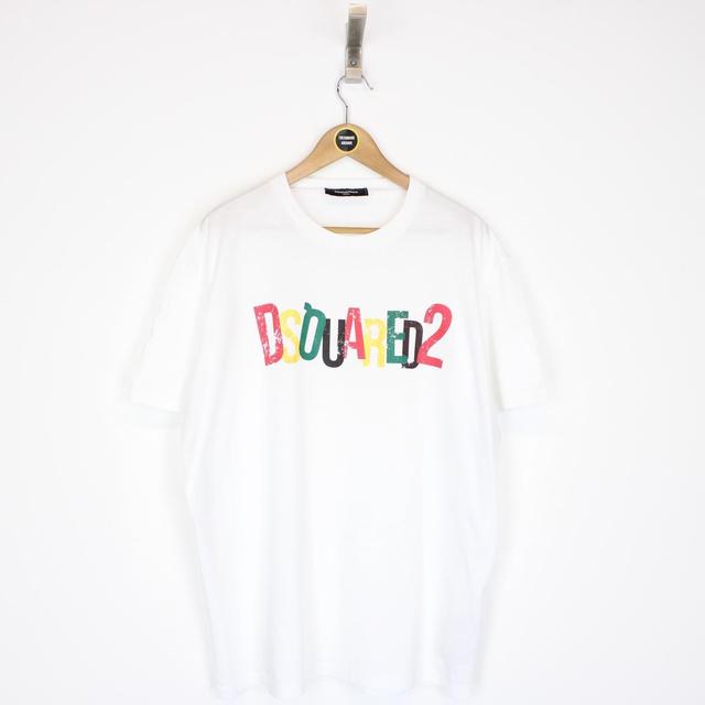 Dsquared2 White and Multicoloured Print Spellout Short Sleeve T-Shirt