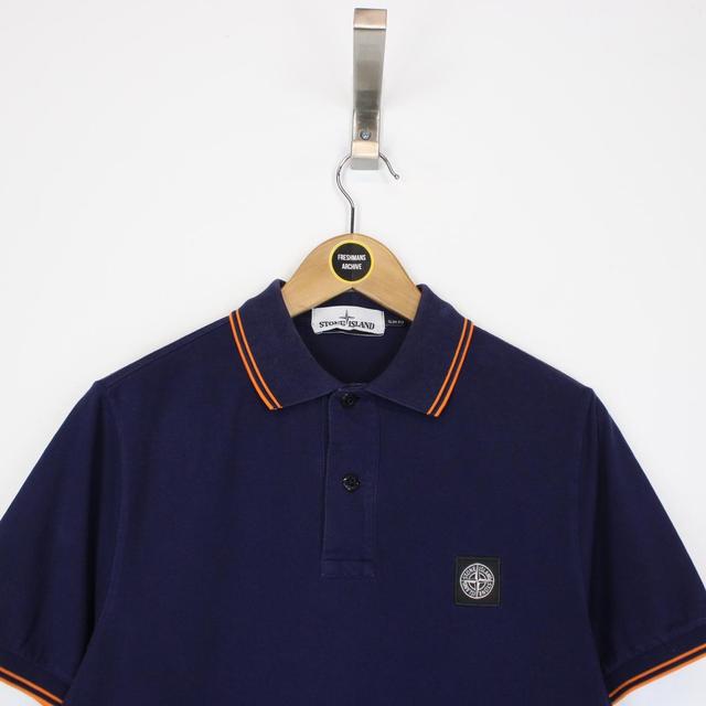 Stone Island Navy Blue and Orange Short Sleeve Polo Shirt