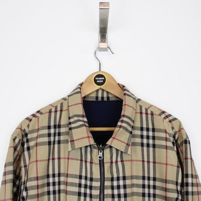 Burberry Tan Brown and Navy Blue Reversible Nova Check Harrington Jacket