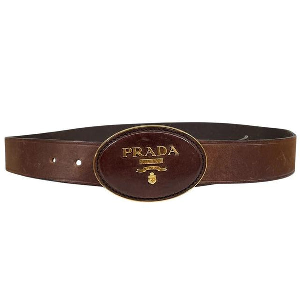 Prada Brown and Gold Leather Belt