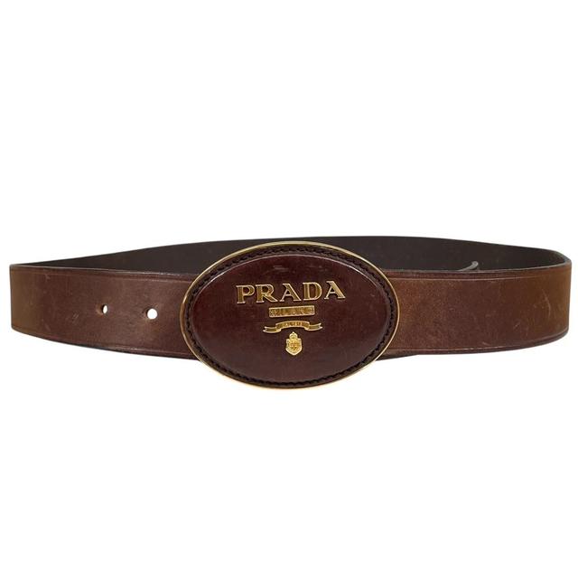 Prada Brown and Gold Leather Belt