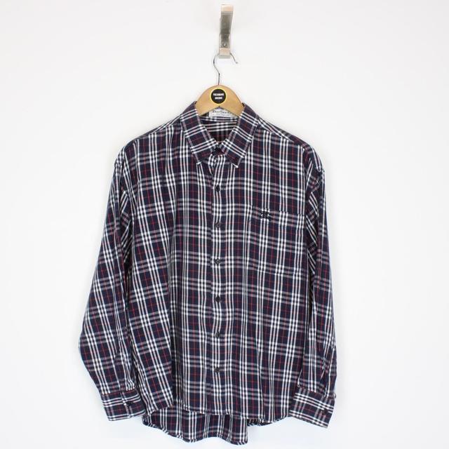 Vintage 90s Burberry London Navy Blue Nova Check Long Sleeve Shirt