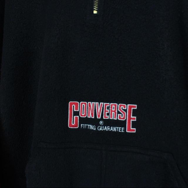 Vintage 90s Converse Black and Red 1/4 Zip Spellout Fleece Hoodie