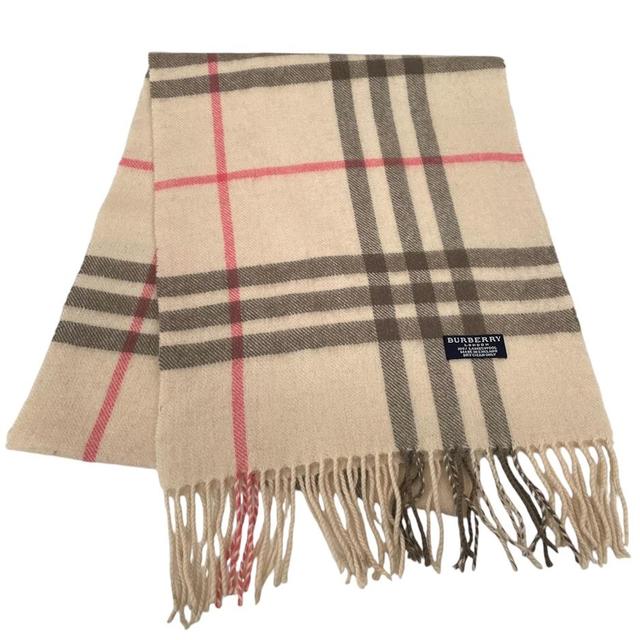 Vintage 90s Burberry Beige Nova Check Lambswool Scarf