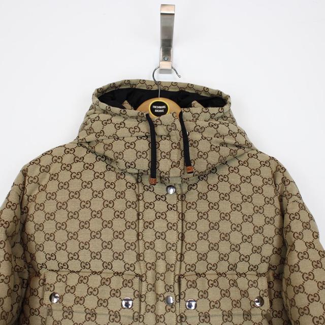 Gucci Tan Brown GG Monogram Cotton Canvas Down Puffer Jacket