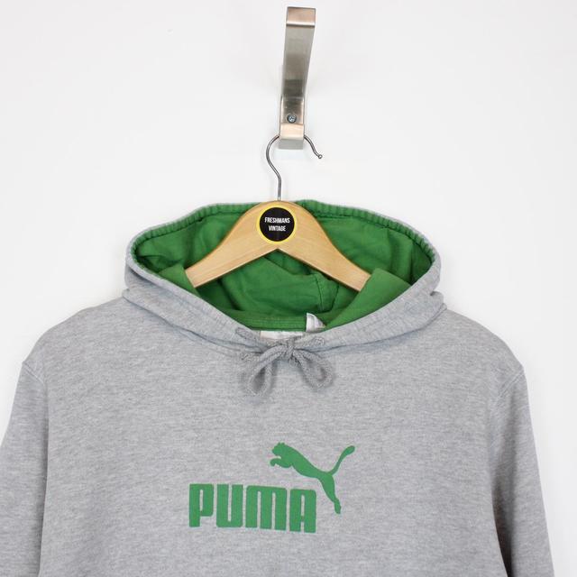 Vintage 90s Puma Grey and Green Spellout Hoodie Jumper