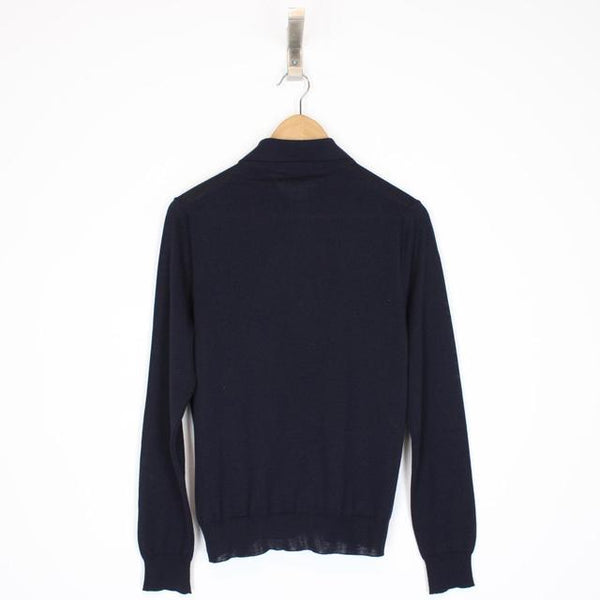 Prada 2023 Navy Blue Virgin Wool Knit Collared Sweatshirt Jumper