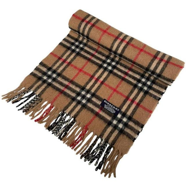 Vintage 90s Burberry Tan Brown Nova Check Lambswool Scarf