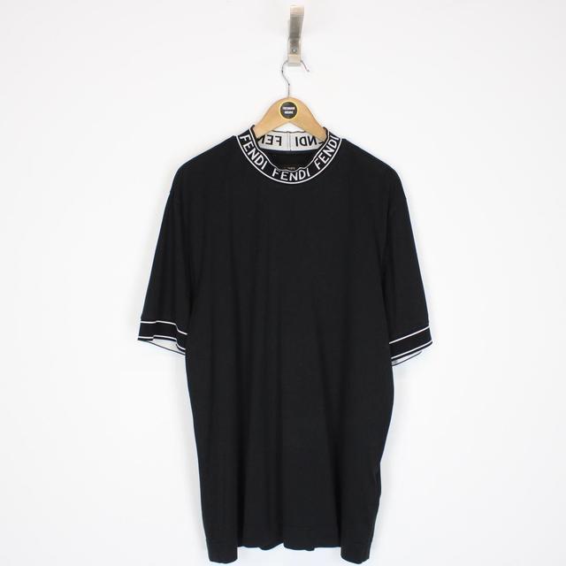 Fendi Black and White Mock Neck Short Sleeve T-Shirt