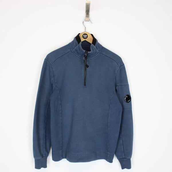 CP Company Blue Diagonal Fleece 1/4 Zip Sweatshirt Jumper