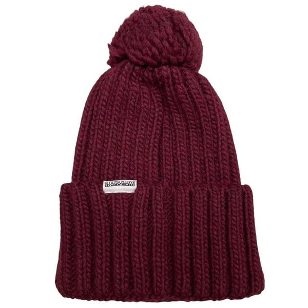 Napapijri Burgundy Wool/Acrylic Knit Semiury Beanie Hat