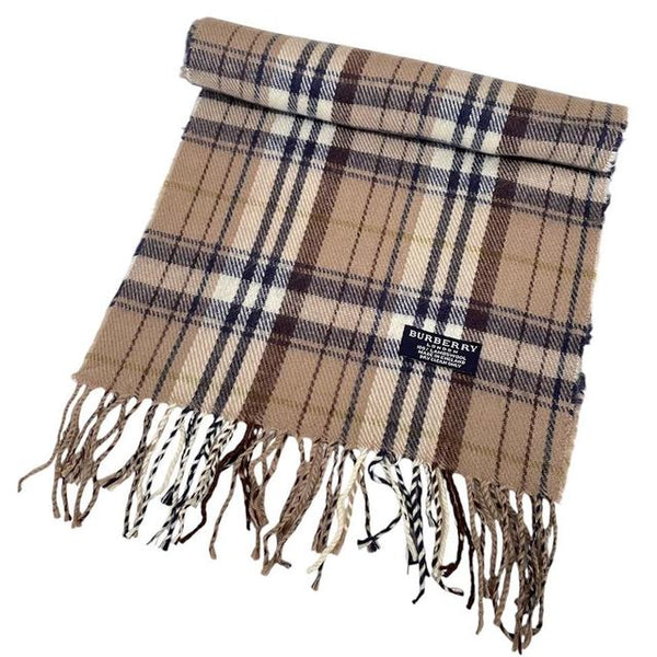 Vintage 90s Burberry Brown Nova Check Lambswool Scarf