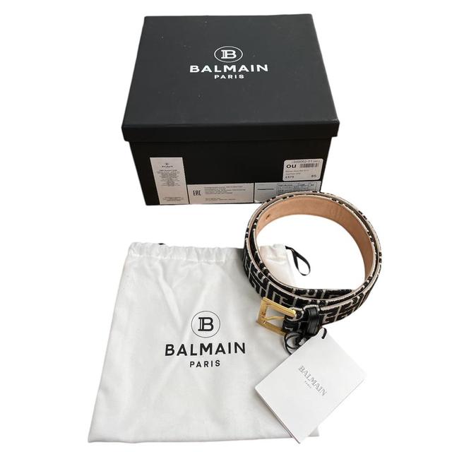 Balmain Black and Ivory Jacquard Monogram Belt