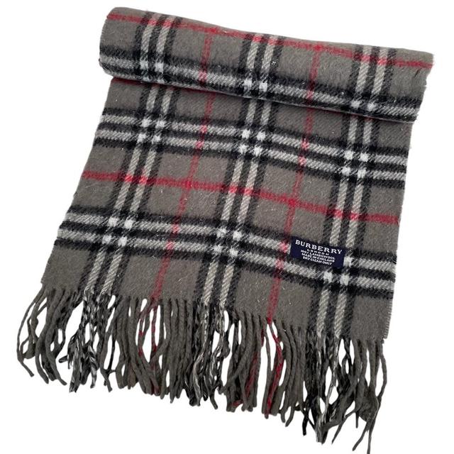 Vintage 90s Burberry Grey Nova Check Lambswool Scarf