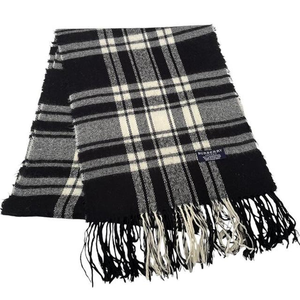 Vintage 90s Burberry Black Check Lambswool Scarf