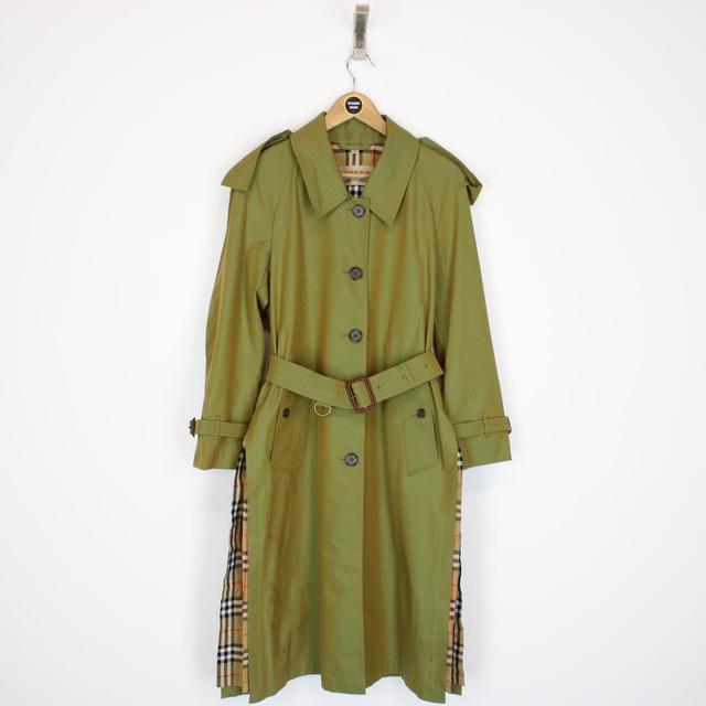 Burberry Green Nova Check Side-Slit Single Breasted Belted Gabardine Trench Coat