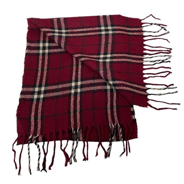 Vintage 90s Burberry Burgundy Nova Check Lambswool Scarf