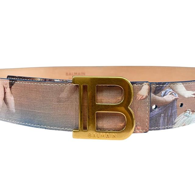 Balmain Multicoloured Sky Canvas and Leather Belt