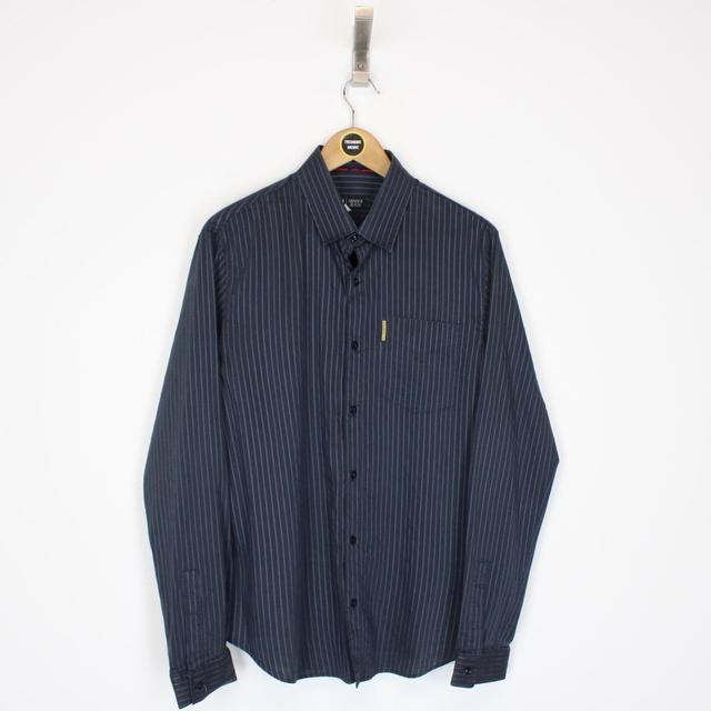 Vintage 00s Armani Jeans Navy Blue Striped Long Sleeve Shirt