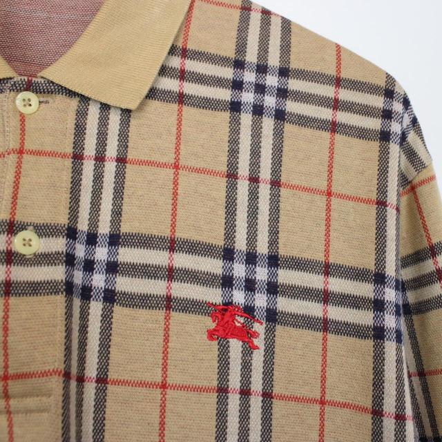 Vintage 90s Burberry Beige Nova Check Long Sleeve Polo Shirt