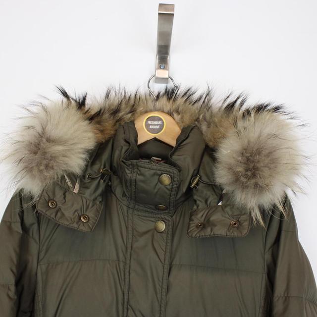 Burberry Brit Khaki Green and Beige Nova Check Fur Hooded Down Jacket