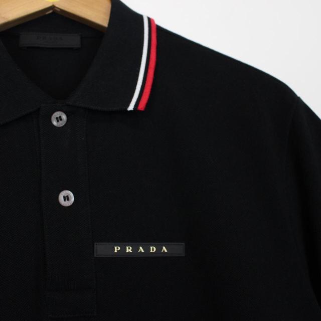 Prada Black Short Sleeve Cotton Pique Polo Shirt