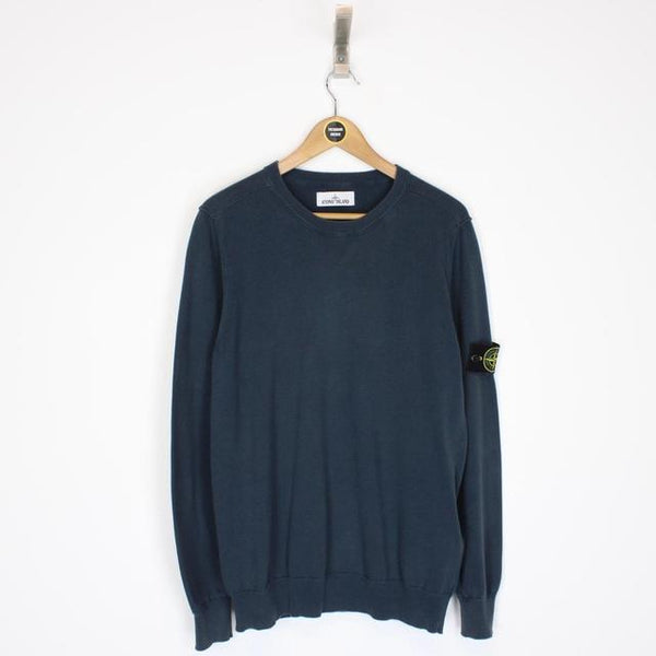 Stone Island SS 2022 Blue Cotton Knit Sweatshirt Jumper