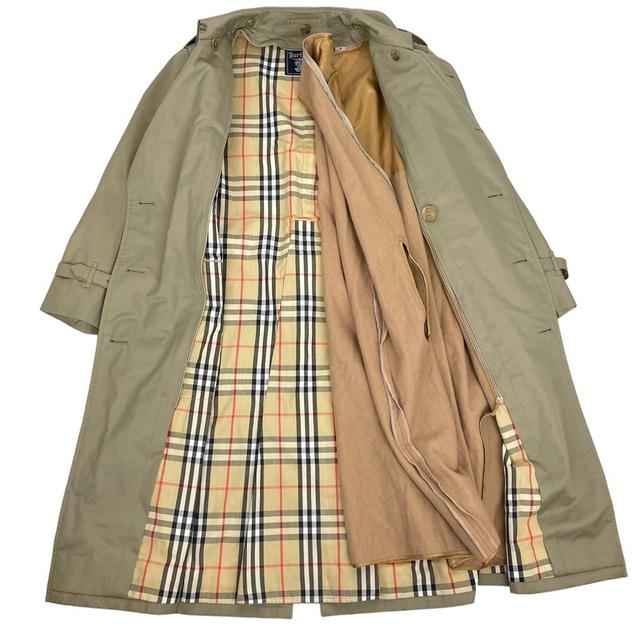 Vintage 90s Burberry Green Nova Check Double Breasted Trench Coat