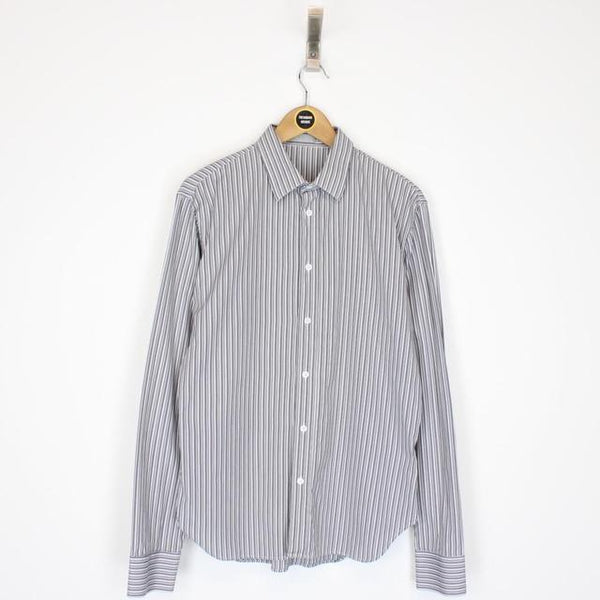 Christian Dior White, Grey and Black Striped Cotton Long Sleeve Shirt