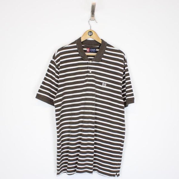 Vintage Chaps Ralph Lauren Brown and White Striped Short Sleeve Polo Shirt