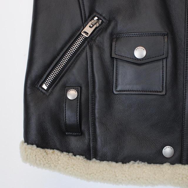 Coach Black and Cream Sherling Lined Calf Leather Vest Jacket