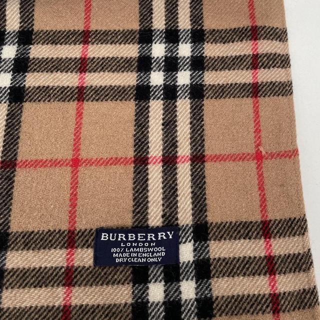 Vintage 90s Burberry Tan Brown Nova Check Lambswool Shawl Scarf