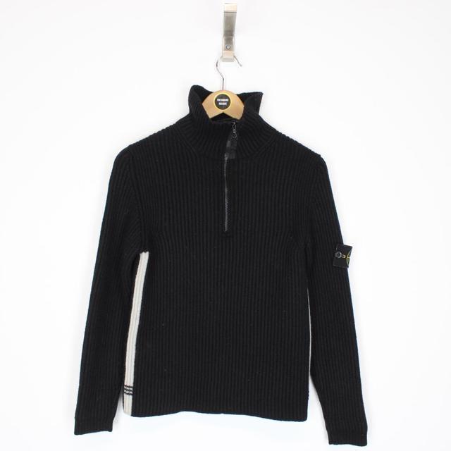 Vintage Stone Island AW 2004 Black Ribbed Wool Knit 1/4 Zip Jumper