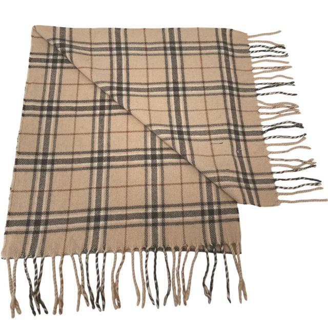 Vintage 90s Burberry Beige Nova Check Lambswool Scarf