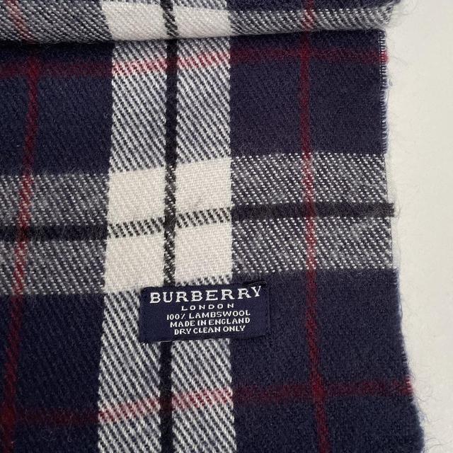 Vintage 90s Burberry Navy Blue Check Lambswool Scarf