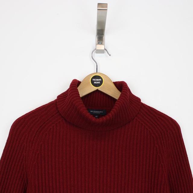 Burberry London Burgundy Ribbed Cashmere Merino Wool Knit Roll Neck Jumper