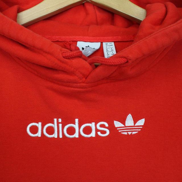 Adidas Red and White Pullover Spellout Hoodie Jumper