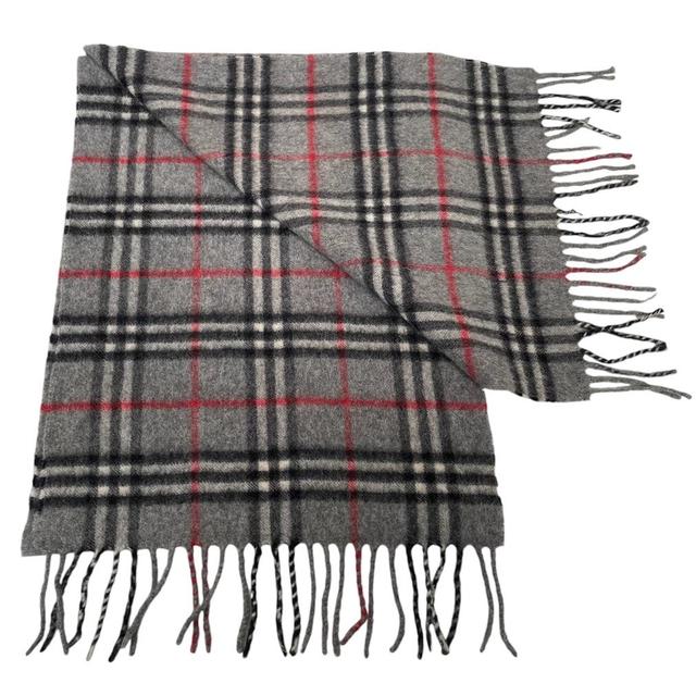 Vintage 90s Burberry Grey Nova Check Lambswool Scarf