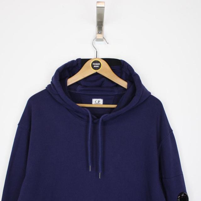 CP Company Navy Blue Diagonal Fleece Cotton Hoodie Jumper