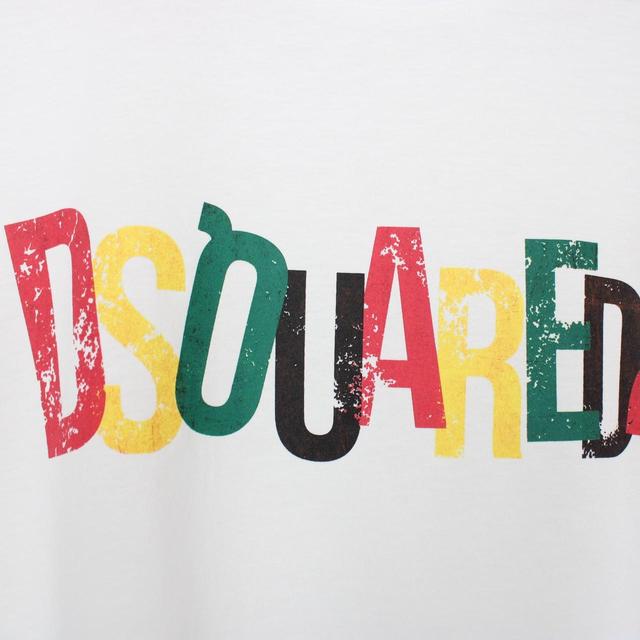 Dsquared2 White and Multicoloured Print Spellout Short Sleeve T-Shirt