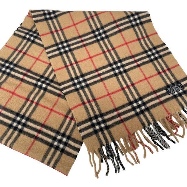 Vintage 90s Burberry Beige Nova Check Lambswool Scarf