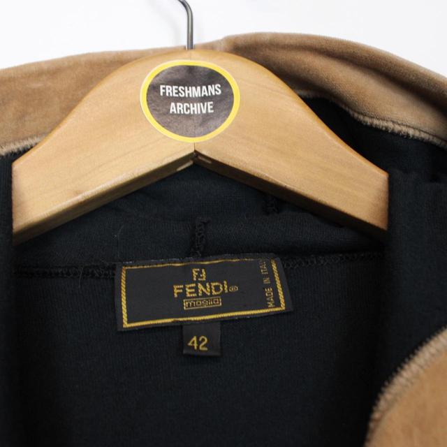 Vintage 90s Fendi Black and Tan Velour Logo Hoodie Jumper