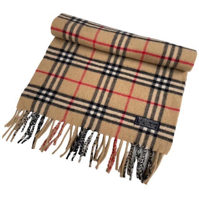 Vintage 90s Burberry Beige Nova Check Lambswool Scarf