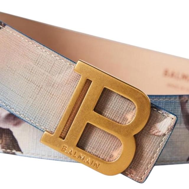 Balmain Multicoloured Sky Canvas and Leather Belt