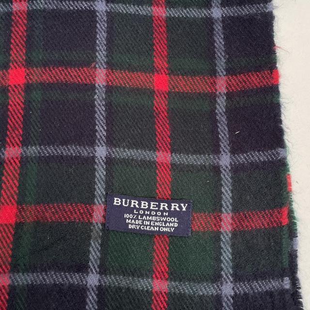 Vintage 90s Burberry Navy Blue, Red and Green Check Lambswool Scarf