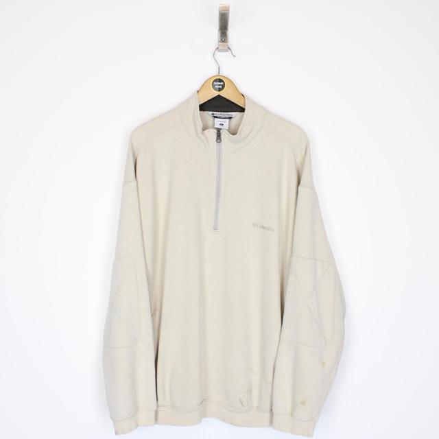 Vintage 00s Columbia Beige 1/4 Zip Spellout Sweatshirt Jumper