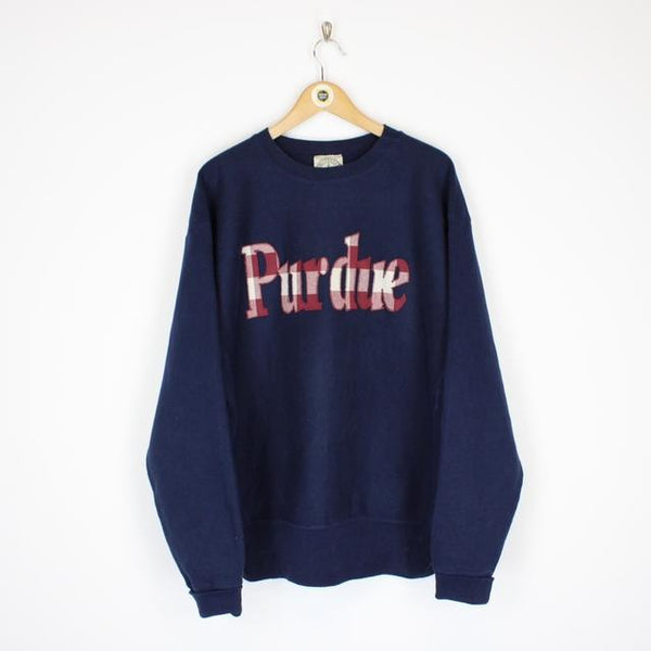 Vintage 90’s Purdue USA Navy Blue and Red Spellout Crew Neck Sweatshirt Jumper