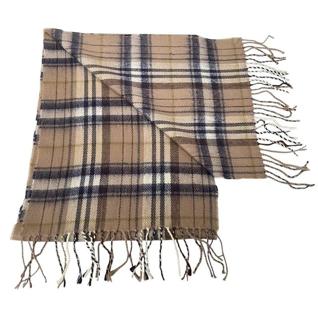 Vintage 90s Burberry Brown Nova Check Lambswool Scarf